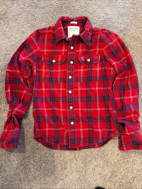 Abercrombie & Fitch Men’s Red & Navy Plaid Button-Down Shirt